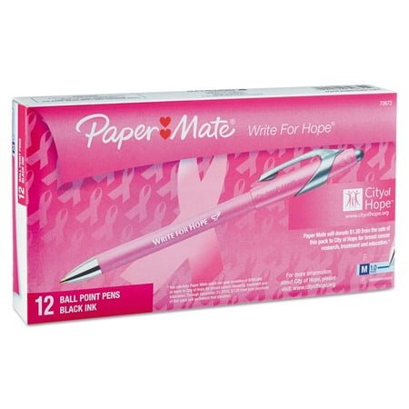 Paper Mate FlexGrip Elite Write for Hope Retractable Ballpoint Pen, Medium Point, Black Ink, Dozen (