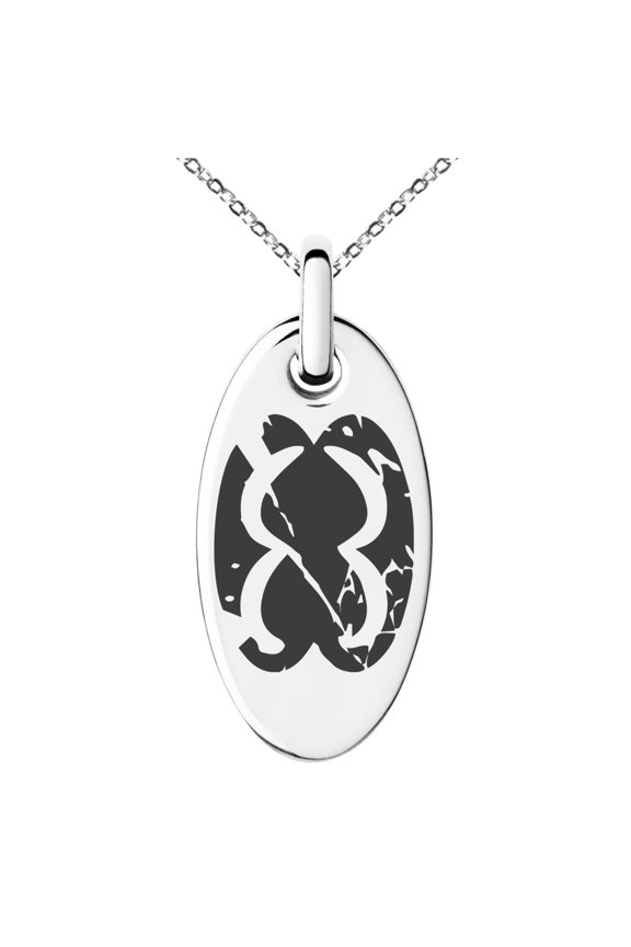 Stainless Steel Ancient Tribal Unity Rune Engraved Small Oval Charm Pendant Necklace