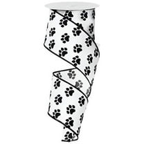 2.5" Satin Paw Print Ribbon: Black  White (10 Yards)