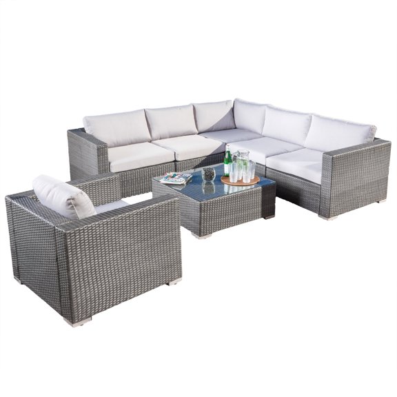 Toth Grey Wicker Outdoor 7-Piece Sectional Sofa Set, Gray