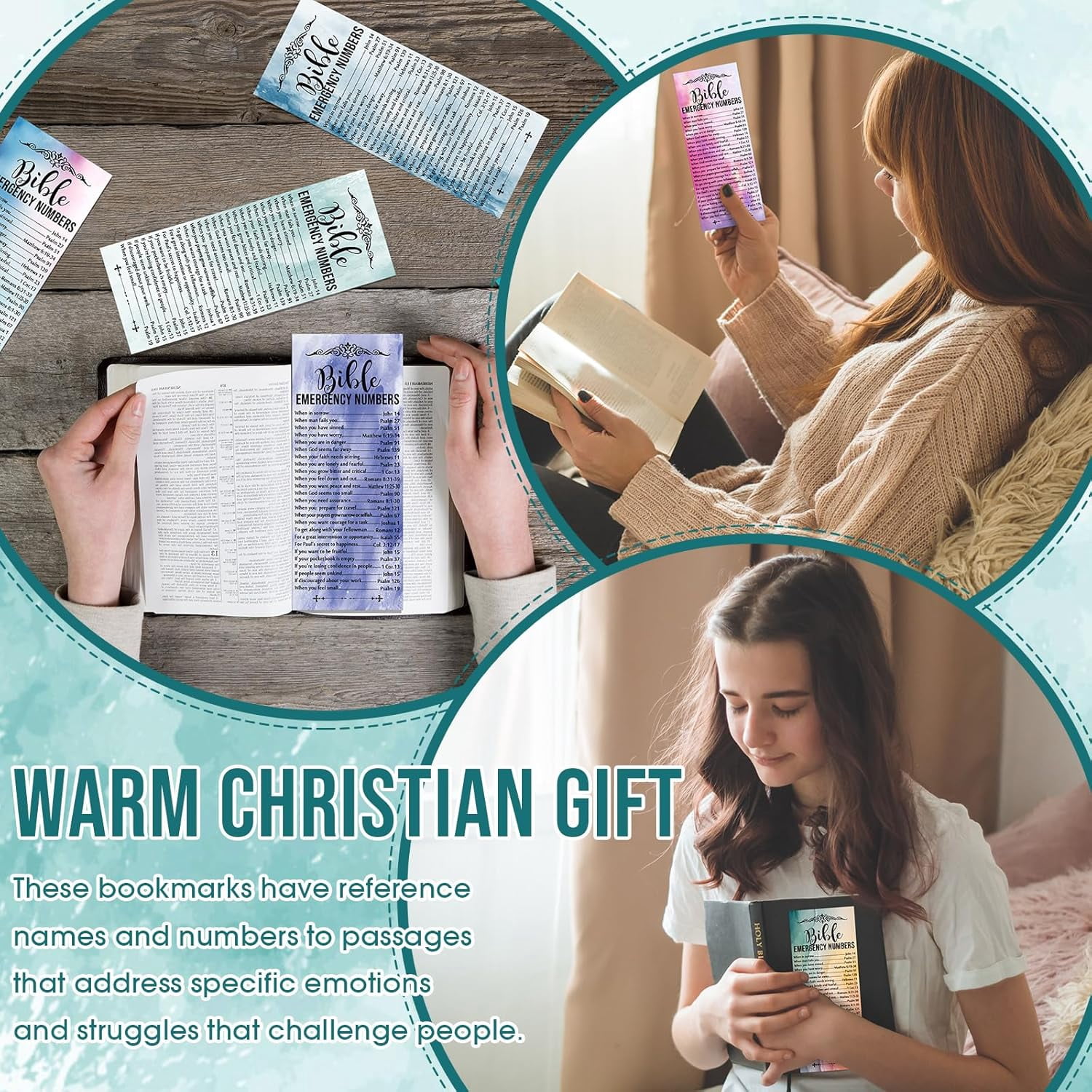 100 Pcs Christian Bible Verse Emergency Numbers Bookmark Christian Church Gift 2.36 x 6'' Religious Books of The Bible Bookmark for Women Men Catholic Retreat Sunday School(Colorful)