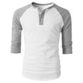 thumbnail image 2 of Jalioing Men's 3/4 Sleeve T Shirt Button Crew Neck Basic Shirts Classic Color Block Fall Casual Tees Tops, 2 of 7