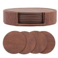 thumbnail image 1 of 1 Set Leather Coaster Drink Coasters with Holder Wood Grain Coaster Round Coaster, 1 of 9