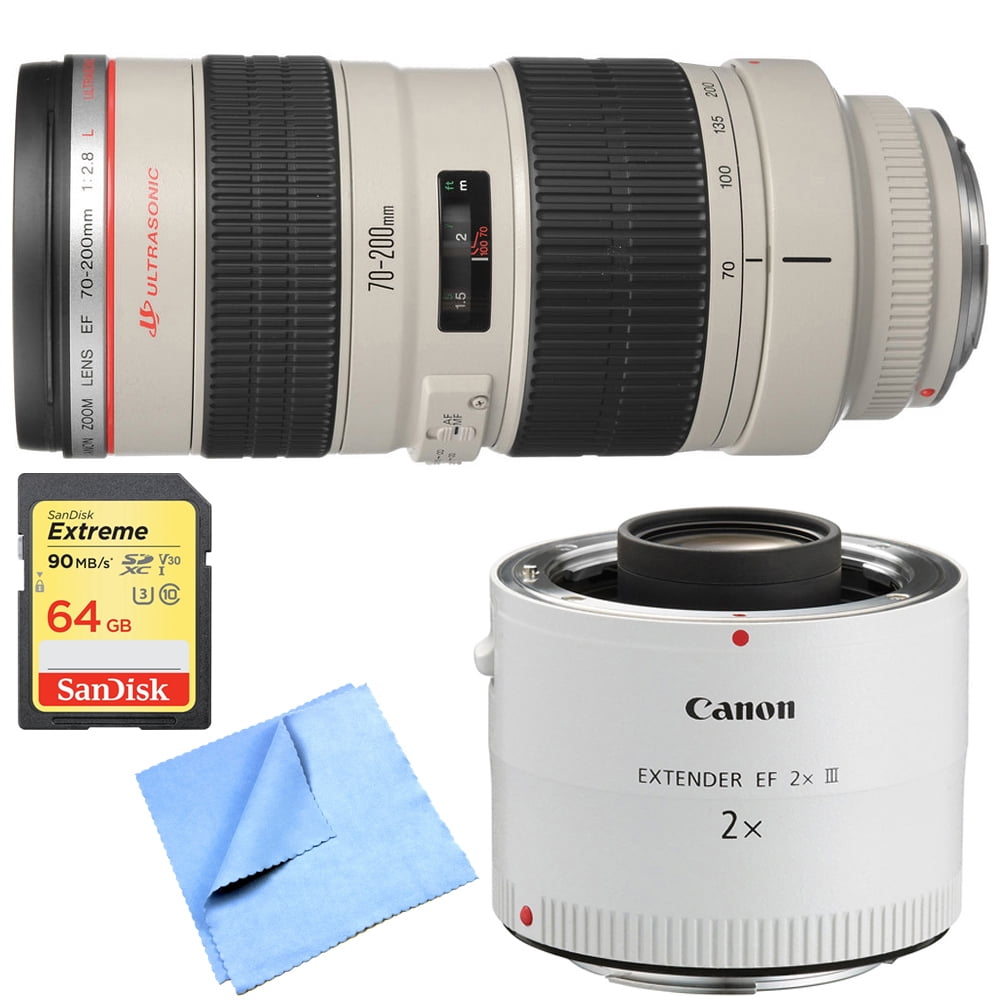 Canon EF 70200mm F/2.8L USM Lens w/ Extender + 64GB Card Bundle