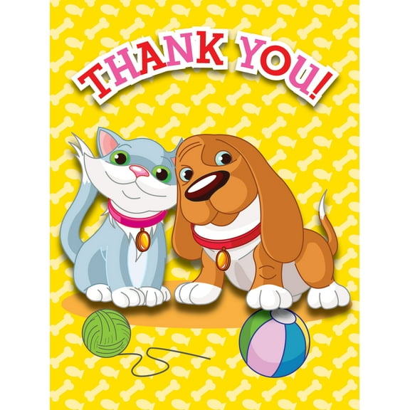 Cute Kitten and Puppy Thank You Note Card - 10 Cards and Envelopes - B14203