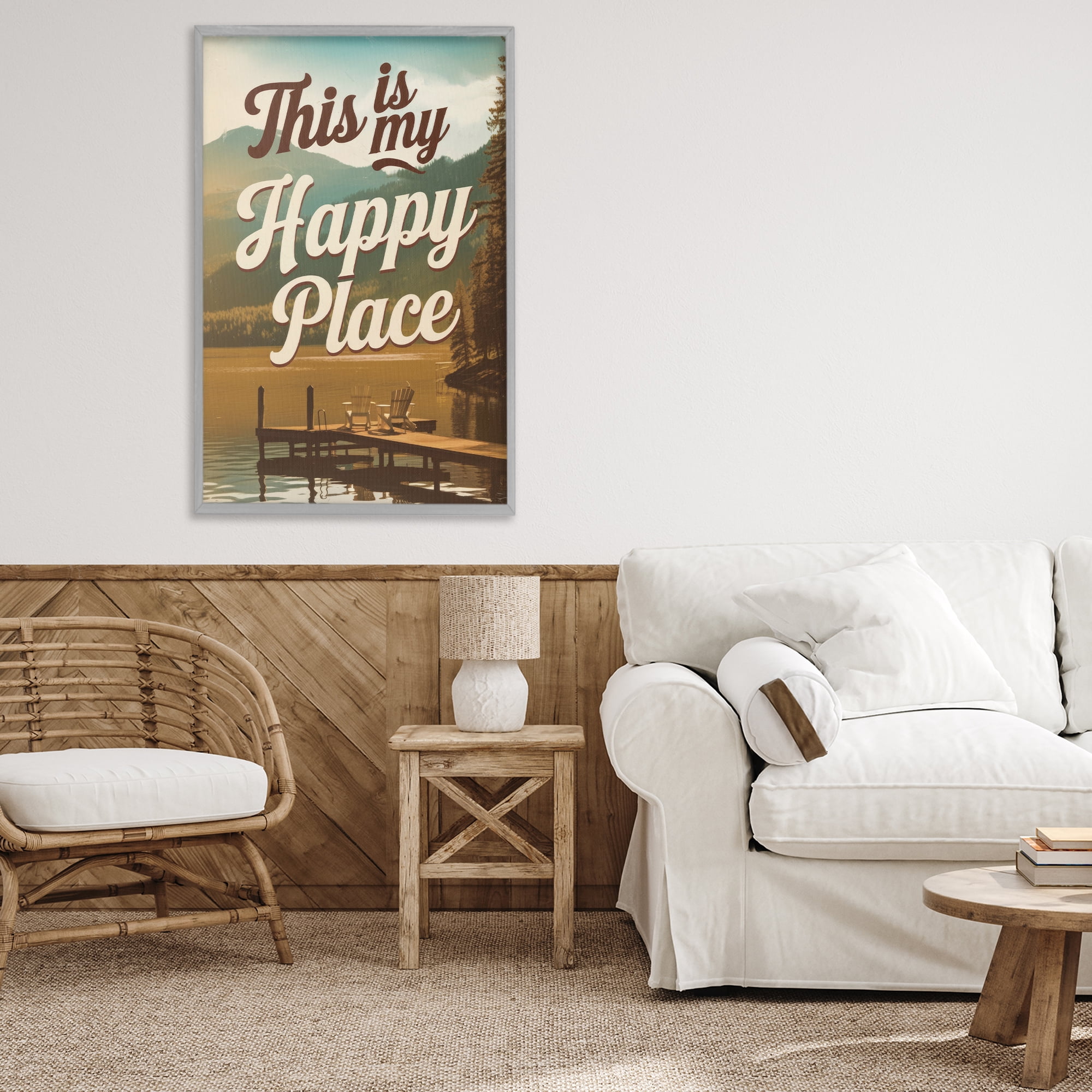 Stupell Industries Vintage My Happy Place Gray Framed Giclee Art, design by Andreas Magnusson