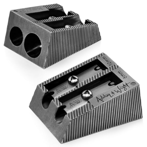 Ashton and Wright Double Hole Metal Pencil Sharpener - Antique Silver - Pack of 2