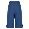 thumbnail image 5 of Bermuda Shorts for Women Knee Length Cotton Linen Elastic Waist Drawstring Shorts Summer Capris Pants with Pockets Dark Blue 2XL, 5 of 8