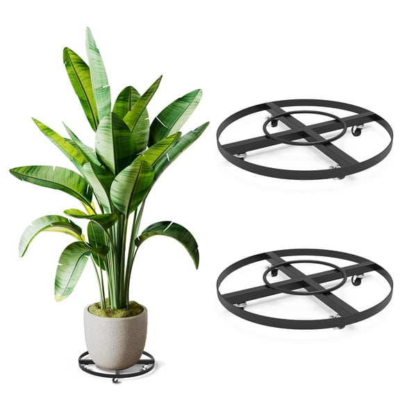 2 Pack Plant Caddy with Wheels, Heavy Duty 100LBS Metal Plant Dolly, Round Rolling Plant Stand with Casters for Indoor Outdoor Large Flower Pots, Planters, Garden Containers