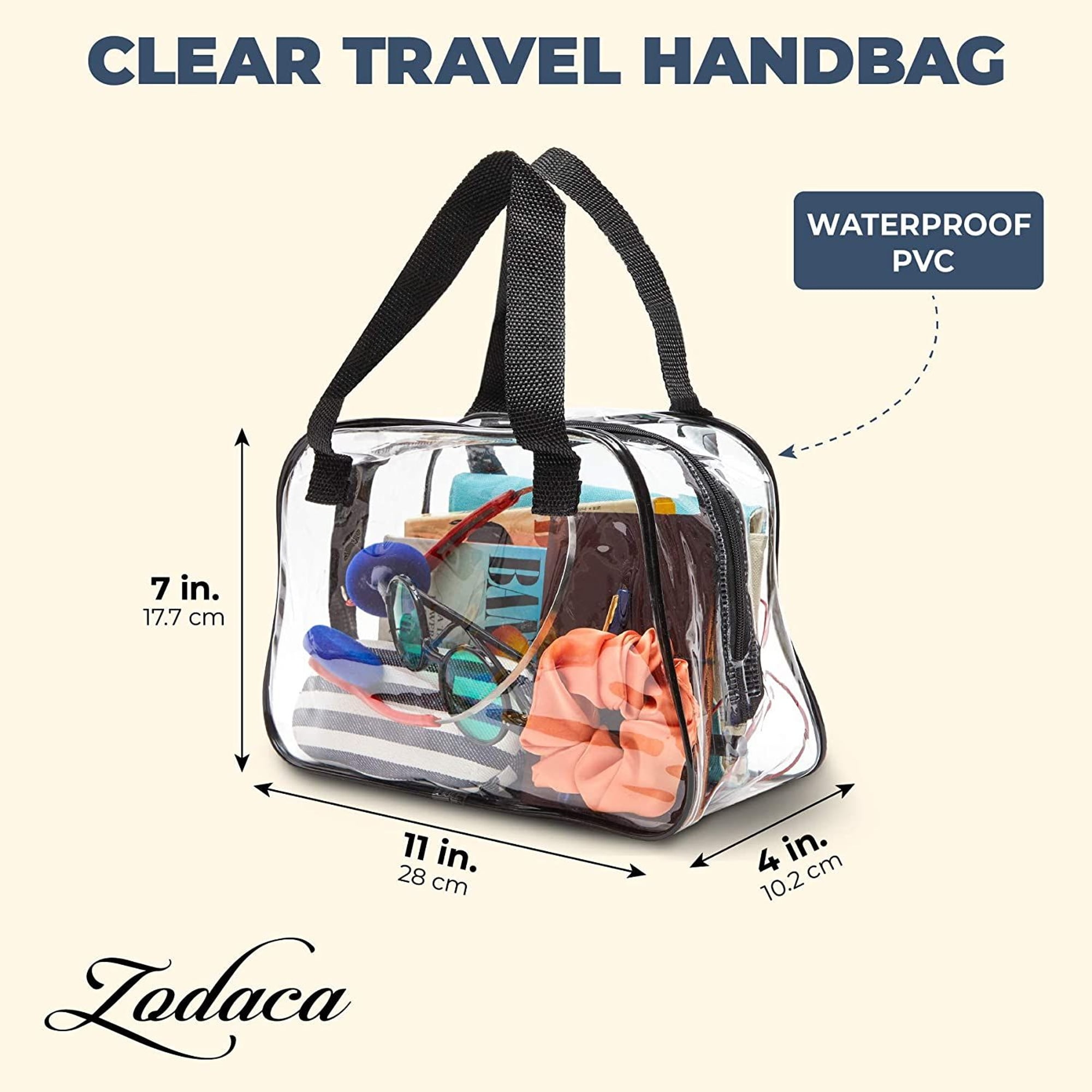 Pink Transparent Top Handle Tote Bag Zip Crossbody Clear Sport Bags