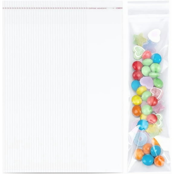 400Pcs 9.5x2 Cello Treat Bag Self Sealing Cellophane Bags Bulk Small Long OPP Plastic Clear Wedding Food Cookie Pretzels Individual Pouch for Packaging Goodie Candy Chocolate Gifts Wrapping