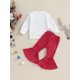 thumbnail image 5 of Conjunto navideño para niña pequeña, sudadera con bordado de Papá Noel, pantalones acampanados de terciopelo, 2 piezas, ropa de otoño e invierno, 5 of 8