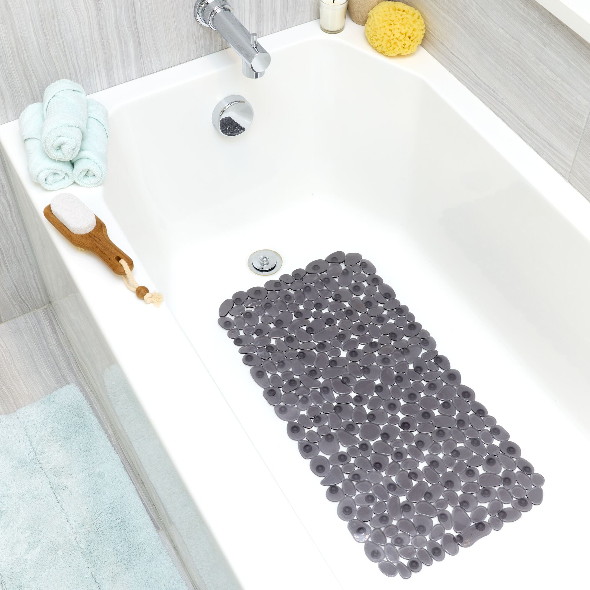 Green Shower Stall Mat Non Slip Suction Bath Tub Square Rug Home Decor Pebble 