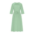 thumbnail image 4 of Meichang Cotton Linen Dresses for Women Solid Lapel Button Midi Dresses 3/4 Sleeve Tie Waist A Line Dresses Flowy Pleated Casual Dresses Green L, 4 of 6
