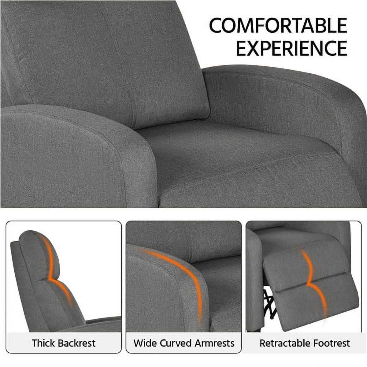 Alden Design Modern Adjustable Fabric Recliner with Footrest, Set of 2, Gray