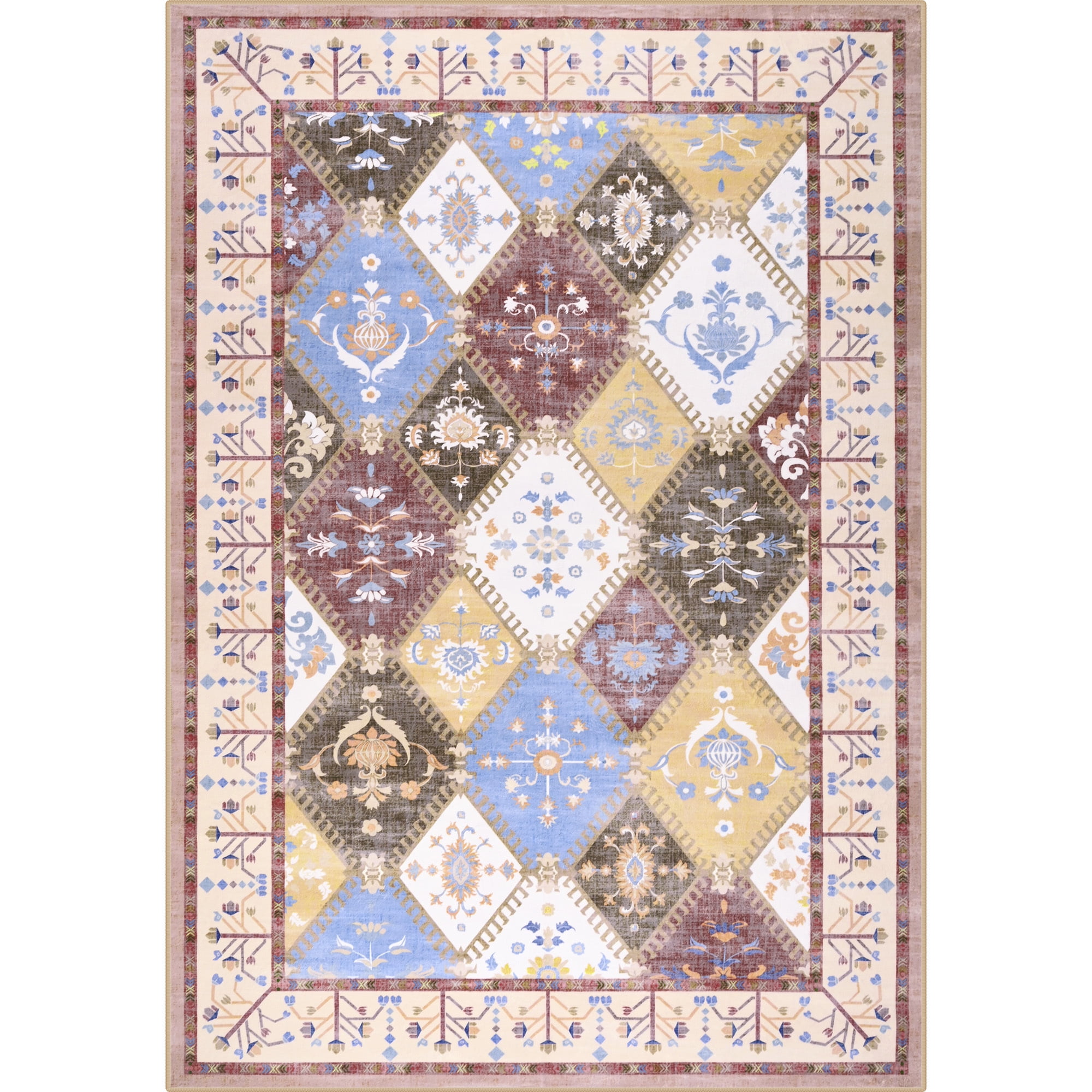Wondo Moroccan Vintage Trellis Area Rug - Machine Washable Non-Slip Low-Profile 5x8 Floor Carpet for Living Room, Bedroom, Dining Room, Office & Nursery, Brown