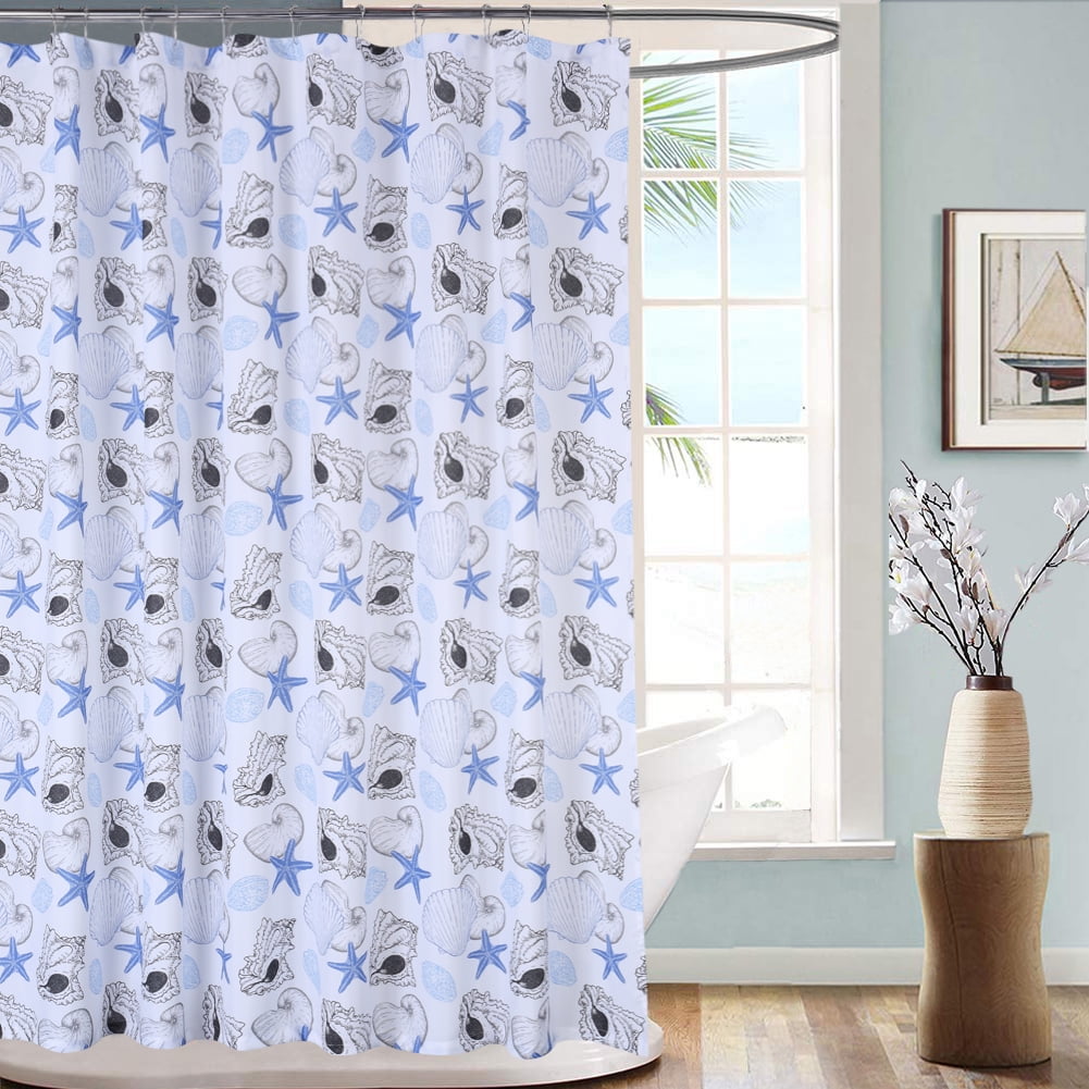 GlowSol Starfish Shower Curtain, Seashell Conch Print Waterproof Fabric