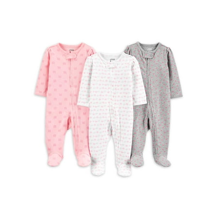 Carter's Child of Mine Baby Girls Interlock Cotton Sleep 'N Play Pajamas, 3-Pack, Preemie-6/9 Months