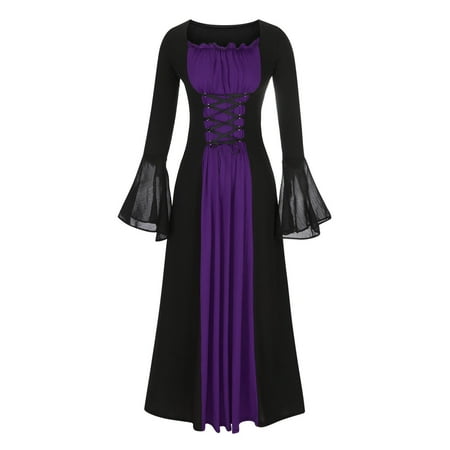 

Dresses Women s Gothic Vintage Swing Dress Mid-Century Luce up Mesh Bell Sleeve Casual Cocktail Prom Maxi Dress