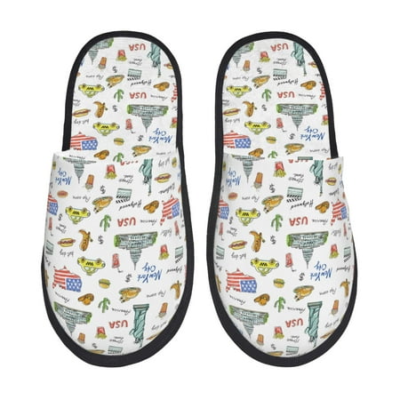 Balery America Landmarks Slient Indoor Furry Fleece Comfort House Shoes Soft Non-Slip Home Shoes Cotton slippers House Slippers-- Large