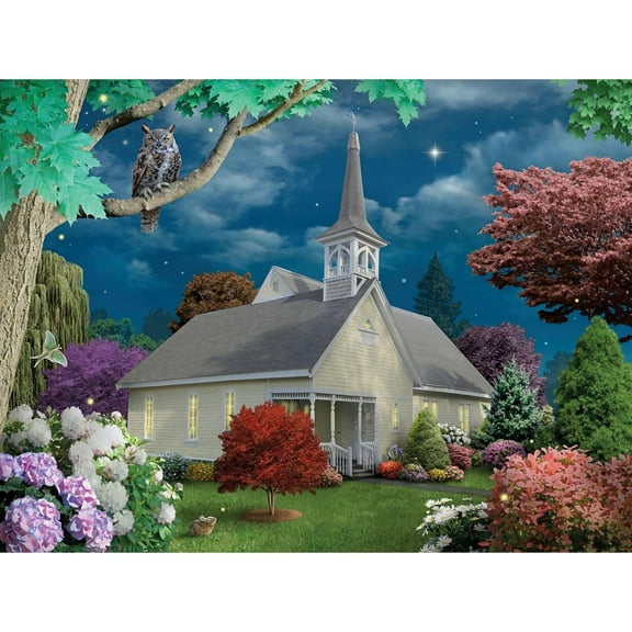 Bits and Pieces Jigsaw Puzzle Silent Summer Night Church Owl Adults 500 Piece 18" x 24"