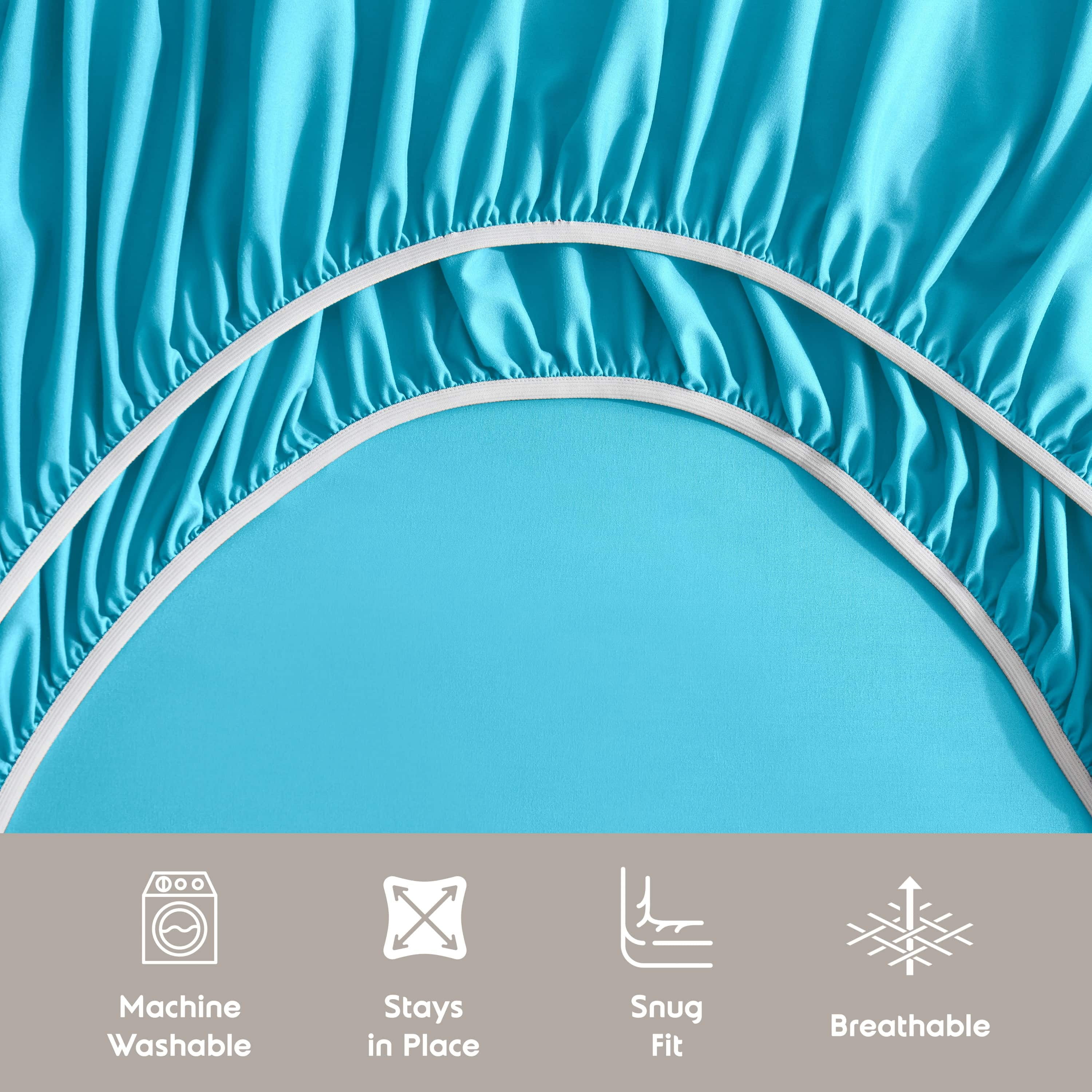 Lammaloe Split King Sheets Set, Hotel Style Deep Pocket 5 Piece Bed Sheets, Luxury Soft Microfiber Sheet Sets, Beach Blue