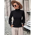 thumbnail image 2 of Women'S Fall Winter High Neck Sweaters for Women Lantern Sleeve Knitted Pullover Sweater Jumper Tops Black M, 2 of 6