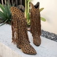 thumbnail image 3 of Leopard Cowboy Boots for Women Boho Long Fringe Pointed Toe Wide Mid Calf Tall Riding Cowgirl Booties, 3 of 6