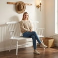 thumbnail image 3 of Dayalane 49 Inch Farmhouse Windsor Bench, Wooden Entryway Bench with Spindle High Back & Armrest, Rustic Vintage Dining Bench for Entryway Dining Balcony Bedroom End of Bed, White, 3 of 14