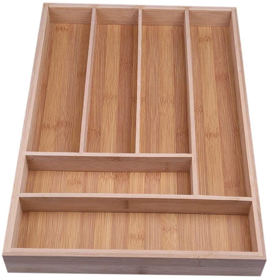 Bamboo Kitchen Cutlery Tray Drawer Flatware Organizer Tray with 6