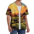 thumbnail image 2 of Goofa Oil Painting Style Pasture Cow Printed Men's Casual Short-sleeved Shirt,Lightweight Breathable Button-down,Summer Casual men's top,Versatile Fashion shirt-Medium, 2 of 7
