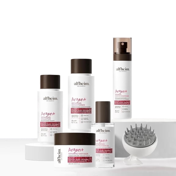 Alfheim Argan Complete Repairing Hair Care Set – 5-Step System with Argan Oil Shampoo 10.7oz, Conditioner 10.7oz, Leave-In Spray 5.4oz, Hair Mask 8.45oz & Hair Oil 3.38oz – Deep Hydration, Shine & F