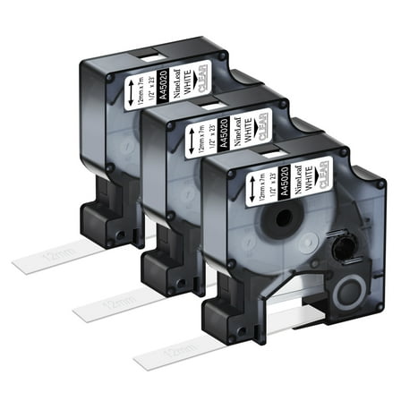 NineLeaf 3PK Compatible for DYMO D1 45020 1/2" x 23' (12mm x 7m) White on Clear Label Maker Tape for Label Manager 100 120P 160 210D