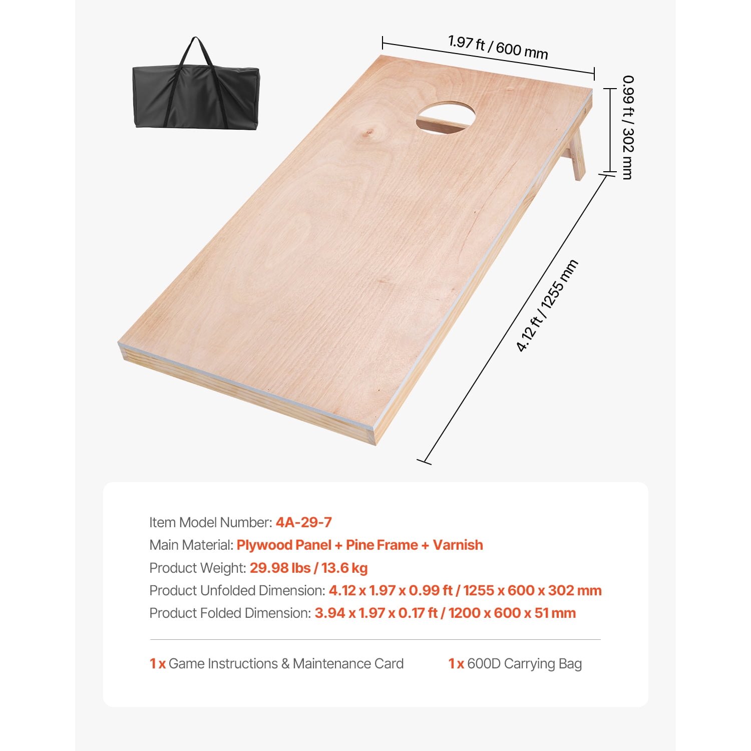 KFFKFF Cornhole Game Set, 4x2 ft Wooden Toss Boards, Portable Design for Indoor and Outdoor Use, Includes Carrying Case, Perfect for Yard, Beach, Backyard, and Camping Activities