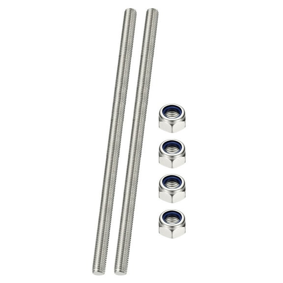 Uxcell Fully Threaded Rod, M10 x 300mm 304 Stainless Steel Right Hand Thread Bar Studs with Nuts, 2 Pcs