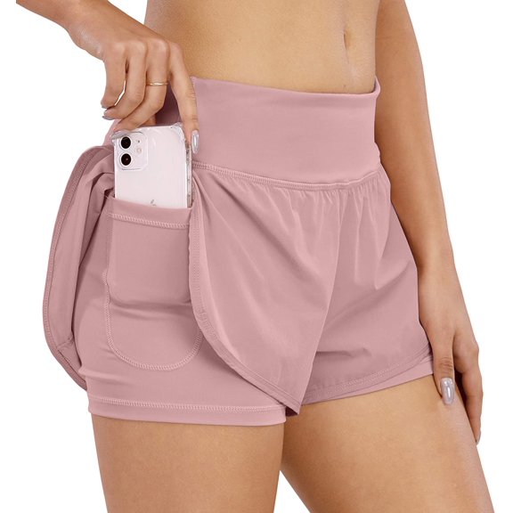 Women Athletic Shorts with Inner Zipper Pockets Loose Gym Yoga Shorts Quick-Dry Workout Sports Active Running Shorts