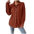 thumbnail image 2 of AXXD Basic T Shirts for Women Summer 2024 Trendy Casual Long Sleeve Pocket Turndown Collar Button Shirt Tops, 2 of 8