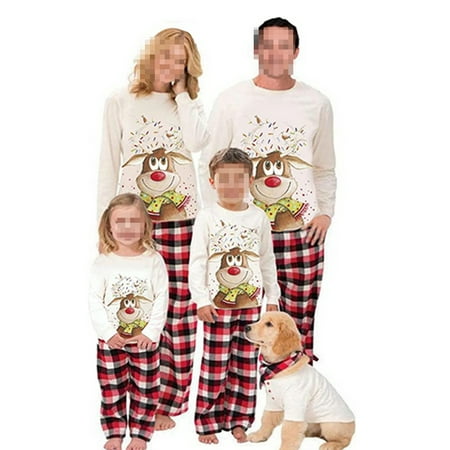 

Sunisery Family Christmas Matching Outfits Long Sleeve T-Shirt Santa Claus Elk Cartoon Print + Casual Trouser Pant Set