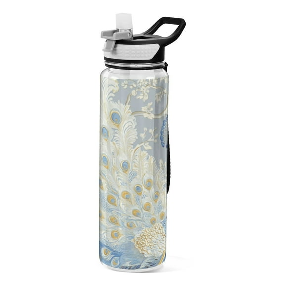 Qxltty Pretty Blue Peacock Water Bottle 32 oz with Straw BPA Free Reusable Fitness Sport Bottle Perfect for Travel School Outdoors and Gym
