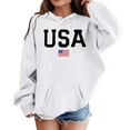 thumbnail image 3 of LIIPEE Boys Girls Hoodies Fall Winter Comfort Long Sleeve Letter American Flag Printed Pullover Hooded Sweatshirt With Pocket Leisure Camping School Sport Hoodie,White,3-4 Years, 3 of 3