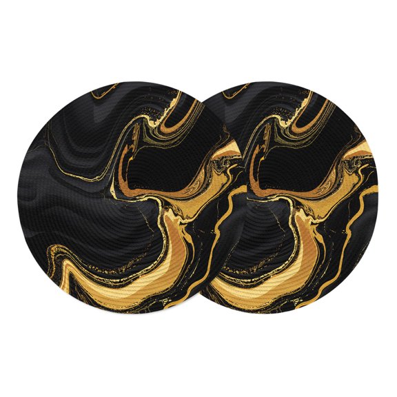 Round Placemats Black Marble 15 inch Set of 2 Table Mats for Dining Table Golden Fluid Abstract Art Heat Resistant Non-Slip Kitchen & Home Decorative Place Mat Set
