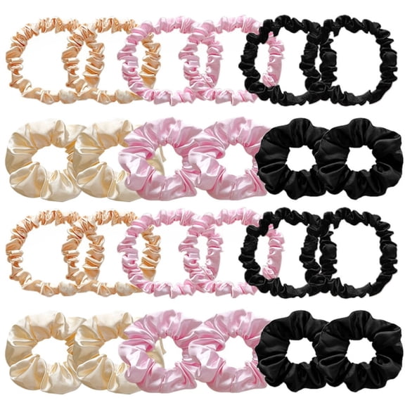 24 Pieces Satin Silk Scrunchies - Elastic Hair Bands, Hair Ties, Ponytail Holders, and Hair Decor in Lovely Colors for Women and Girls