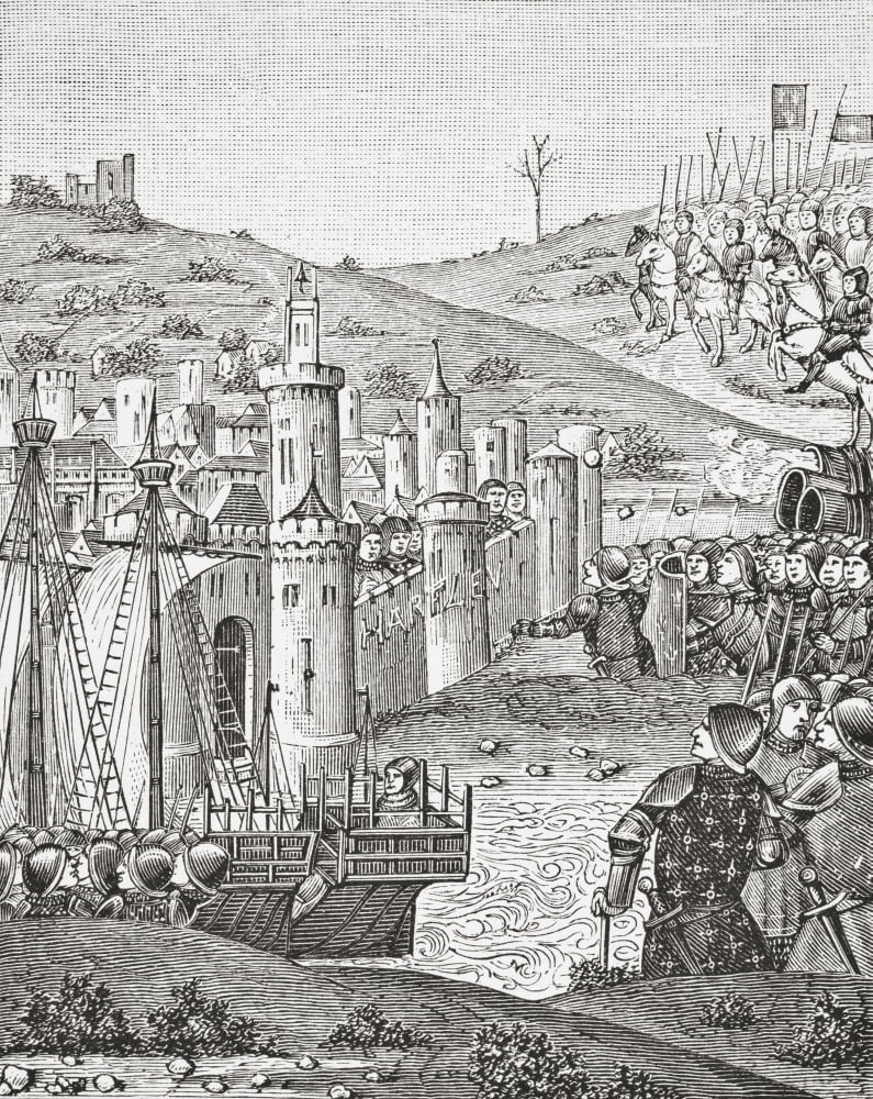 King Charles Vii Upon Quitting Rouen Sets Out To Besiege The Town Of Harfleur After A Miniature From The 15Th Century Manuscript Chroniques De Monstrelet From Science And Literature In The Middle Ages
