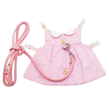 Feelers Rabbit Dresses Harness and Leash, Pet Dress for Bunny, Harness Vest Walking Harness for Small Animal, Pink, S
