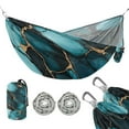 thumbnail image 2 of Wobogo Dark Green Gild Marble Camping Hammocks 330 lb Capacity with Tree Straps and Hanging Pockets for Outside Hiking Beach Backpack Travel, 2 of 8