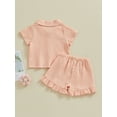 thumbnail image 4 of Biekopu Toddler Girls Summer Outfits Solid Color Buttons Short Sleeve Tops and Elastic Waist Shorts 2Pcs Clothes Set, 4 of 9