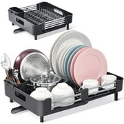 Kingrack Extendable Dish Rack, Stainless Steel Dish Drying Rack for Kitchen Counter, Space Saver for Smaller Household, Black