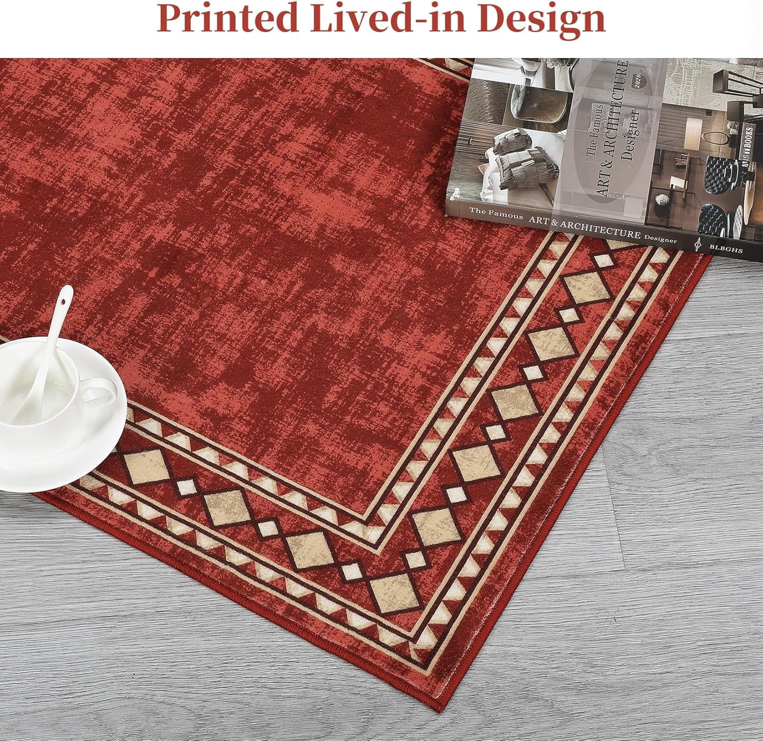 Washable 9x12 Area Rug for Living Room Vintage Rugs for Bedroom Red Rug Bordered Soft Large Area Rug Non Slip Throw Rugs Low Pile Stain Resistant Carpet for Nursery Dining Room 9'x12' Red