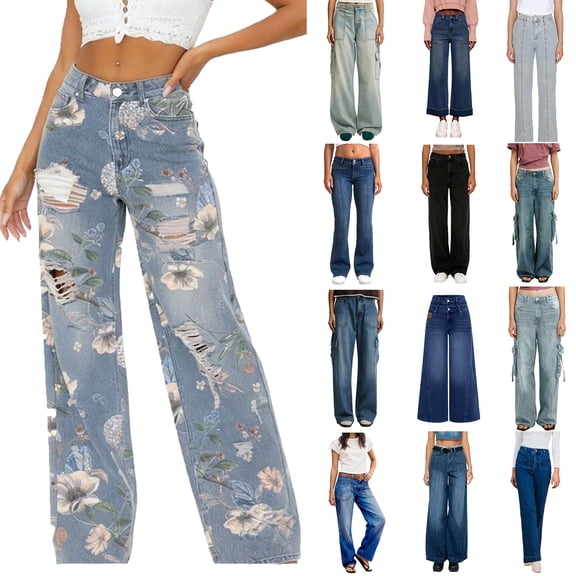 Xuniizn Jeans for Women, High Waisted Straight Wide Leg Stretchy Jeans with Pockets, Soft Comfortable Casual Loose Trendy Denim Jeans