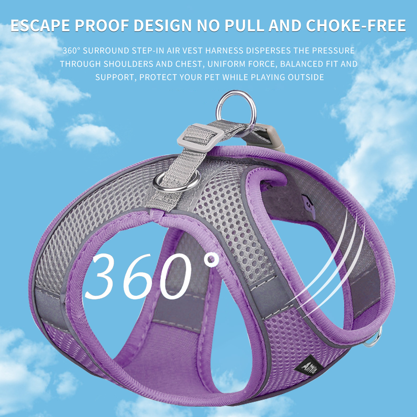 AIITLE Step-In Dog Harness and Leash Set, Purple XXXS photo 7